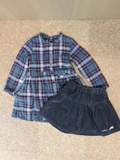 べべ　フォーマル　キッズ　ワンピース　チェック　グレー　スカート　黒　秋冬110