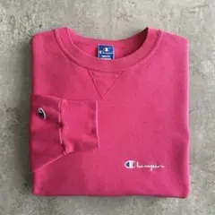 レアカラー80s90sチャンピオン前Vスクリプトロゴ刺繍スウェットUSA製ピンク