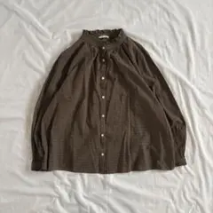 studio CLIP チェック柄 ブラウス フリル コットン ナチュラル