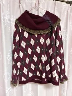 axes femme アーガイル柄ニットカーディガン 赤 Mサイズ