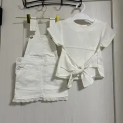 H&M 92cm ホワイト デニム サロペット プティマイン 90cm トップス