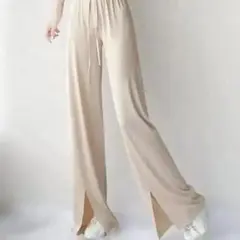 M ベージュ パンツ ワイドレッグ カジュアルパンツ ストレート 春 夏