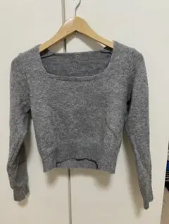 グレー スクエットネック 長袖ニット