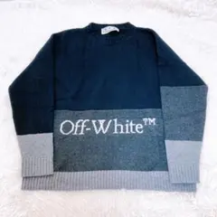オフホワイト　バイカラー　ニット　セーター　メンズ　XLのサムネイル