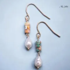 No.785【再販】✨天然石✨淡水パールとオイスターコッパーのピアス　イヤリング