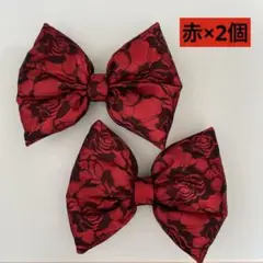 体育祭 盛り髪 文化祭 推し活 赤＋黒レース レッド リボン 2個セット