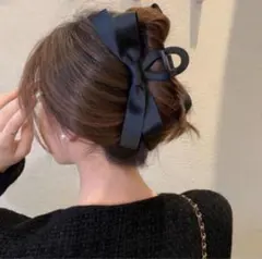 ヘアクリップ 大きめ バンスクリップまとめ髪 リボン ブラック 黒