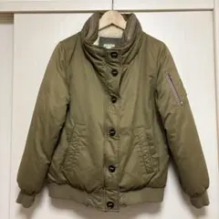 カーキ ダウンジャケット ボア襟