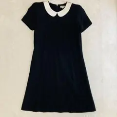 極美品✨FOXEY 丸襟　白襟ワンピース ブラック 40 ウールのサムネイル
