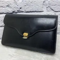 セリーヌ✨馬車金具 ゴールド金具 レザー 本革 クラッチバッグ ポーチ ブラック