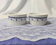 【中古】陶器製 ココット 2個セット ブルー花柄のサムネイル