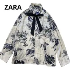 ZARA ザラ リボンタイ付き花柄プリントブラウス シャツ XLサイズ 即完売品