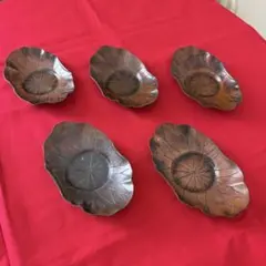 象彦 木の葉型 銘々皿 5枚セット お菓子 平安象彦 葉っぱ 緑 塗り