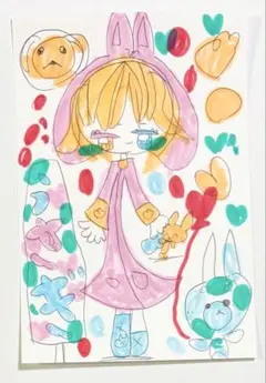 子供が描いた絵 うさみみの女の子 イラストアート 手描きイラスト
