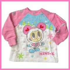 90サイズ　ミニケー　MINI-K トレーナー　ピンク　ホワイト　雪　冬
