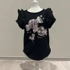 メゾピアノ キャンディフリル付き黒Tシャツ