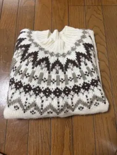 アイボリー フェアアイル柄 ニットセーター