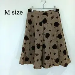 レディース ひざ丈 フレアスカート Aライン ローズ 柄もの ベージュ M