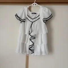 CECIL McBEE 半袖フリルブラウス ホワイト