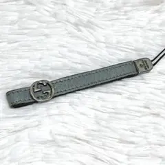 【GUCCI グッチ】レザーストラップ インターロッキング シルバー金具 グレー