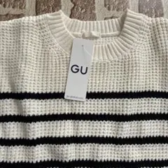 新品 GU コットンブレンドワッフルボーダークルーネックセーター L長袖　白✖️黒