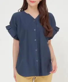 IKKA イッカ 前後2WAY袖タックプルオーバー ブラウス 半袖 ネイビー