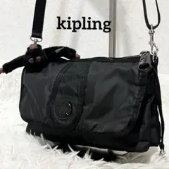 キプリング　ショルダーバッグ　ナイロン　モンキーチャーム　黒　ロゴ