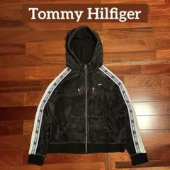 トミーヒルフィガー Tommy Hilfiger パーカー ベロア ブラック M