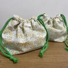 ハンドメイド　バラ売り可　花柄巾着袋　お弁当袋　2点セット