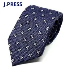 J.PRESSネクタイ ネイビー　花柄小紋　シルク100% ハンドメイド　日本製のサムネイル