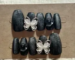 ネイルチップ 【マグネット輝く蝶ハートネイル】