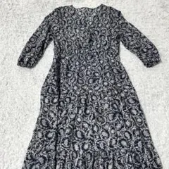 GU 花柄ロングワンピース M ネイビー・ホワイト