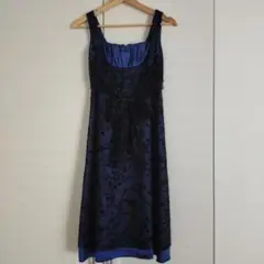 ネイビー フラワー柄刺繍ドレス