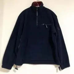 フリース 長袖 ハーフジップ ハイネック ネイビー 秋冬 古着 防寒