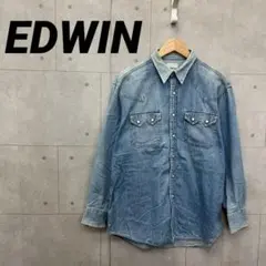 ヴィンテージ オールド EDWIN エドウィン ウエスタンデニムシャツ L 青