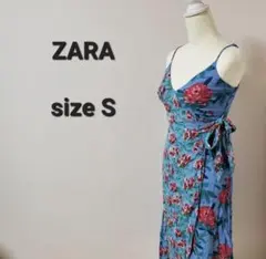 ZARA　ザラ　花柄　ワンピース　花柄　夏　ブルー　赤花　アロハシャツ