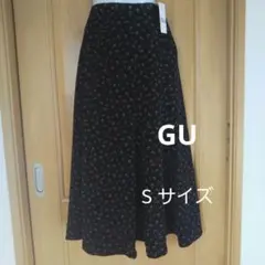 GU フラワープリントフレアロングスカート ブラック S
