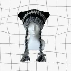 猫耳　ネコ耳　ハンドメイド　ニット帽　編み物　かぎ針編み　グランジ　y2k 韓国