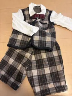 フォーマルスーツ チェック柄 ボウタイ付き　95cm