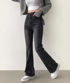 SONA ブーツカットデニムパンツ ブラック SHORT