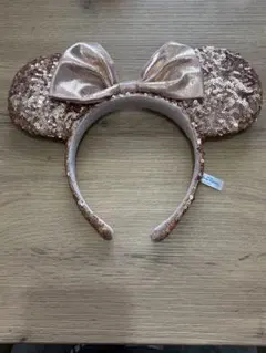 ディズニー　ミニー耳カチューシャ ピンクゴールド スパンコール