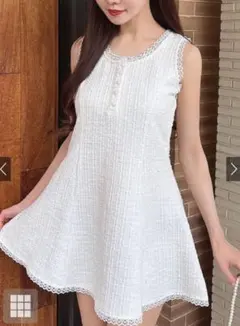 【お取り置き】ツイードノースリーブフレアミニワンピース / Ｌサイズ