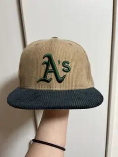 New Era 9FIFTY コーデュロイキャップ ベージュ/ダークグリーン