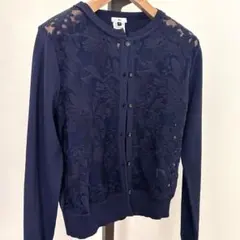ソブ sov. カーディガン ネイビー 花柄レース 長袖金ボタン 長袖 36のサムネイル