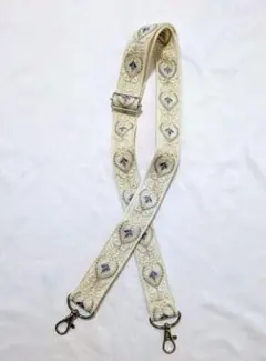 白　インド刺繍リボンのショルダーベルト　ハンドメイド