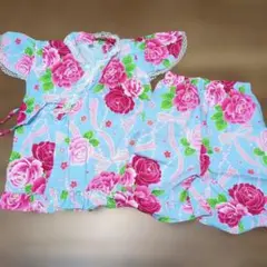 水色ピンク花柄フリル浴衣 110cm