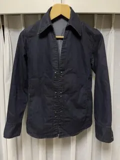 【美品】シェラック デニムフックシャツ ネイビー サイズ46 綿ポリエステル混紡
