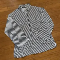 ZARA ストライプシャツ　ブラウス　ネイビー　長袖　カジュアル