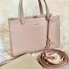 新品 アニエスベー 2way ショルダー ハンド バッグ　シボ革 ピンク ポーチ