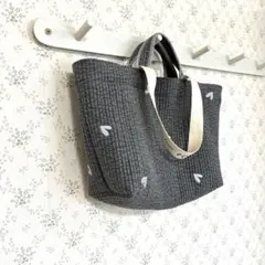 ハンドメイド　ヌビバッグ ダブルハンドル　ハート刺繍